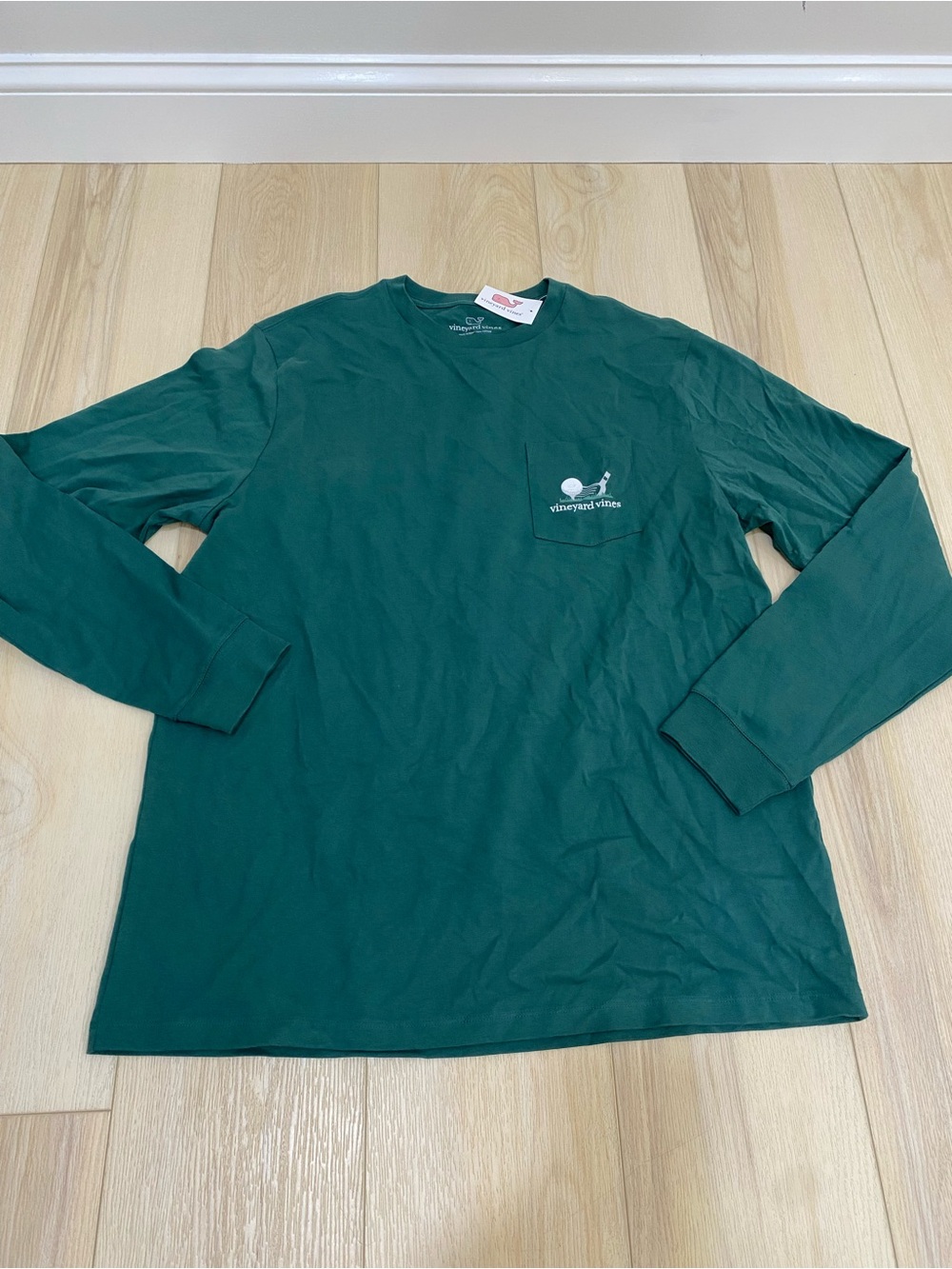 Vineyard Vines Men’s Green Cotton Knit Long Sleeve Whale Golf Pocket Tee L